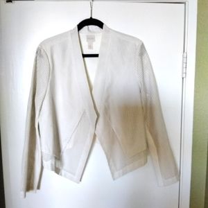 Chicos Women 2 Laser Cut Jacket White Long Sleeve Short Length Faux Leather